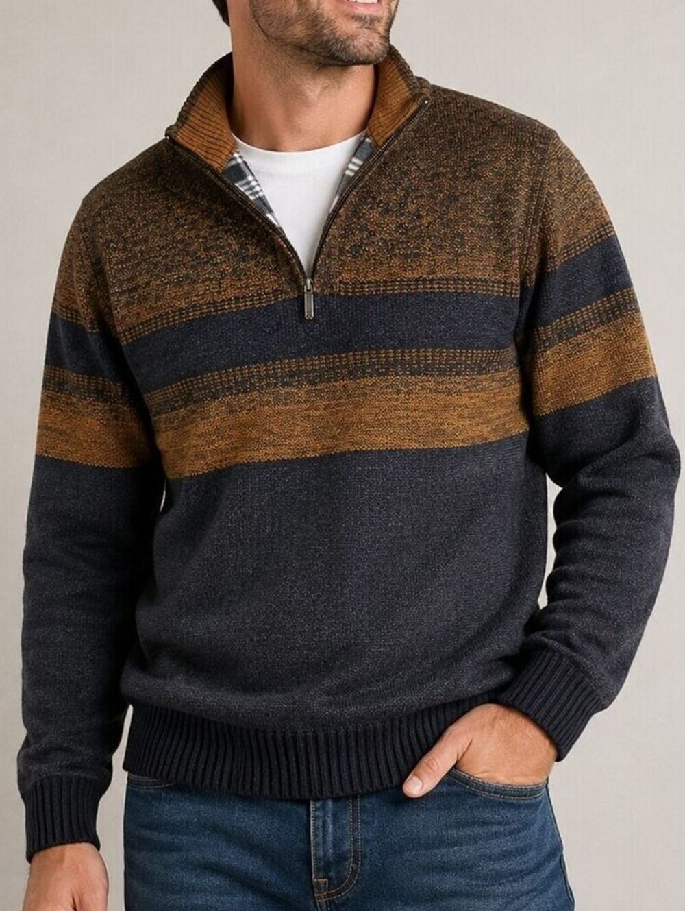 Component Men's Quarter-Zip Fall Sweater with Fleece Lining, Size Large